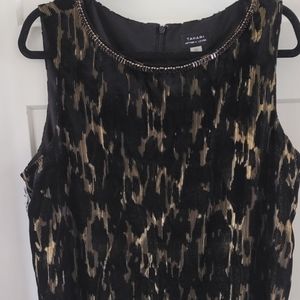 Tahari by ASL Women's Sleeveless Metallic Black Velvet Burnout Dress 16 NWT